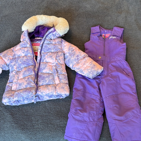 Snozu Purple and Pink Kids Puffer Jacket & Bib Set - Picture 1 of 6
